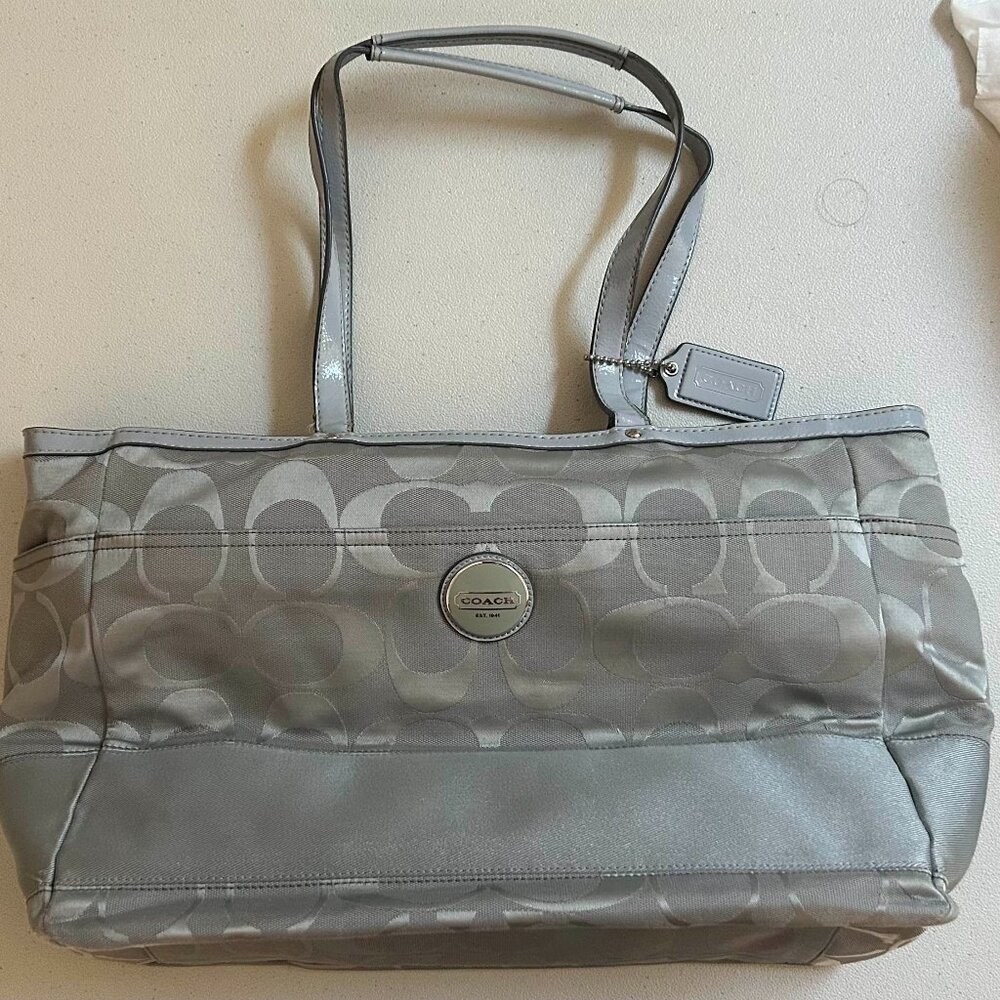 COACH GRAY Signature Stripe Carryall Bag